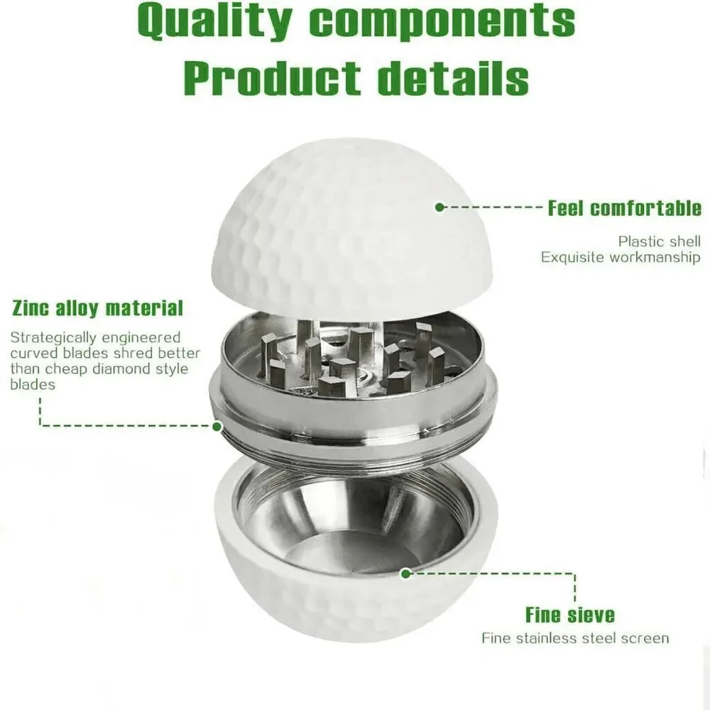 2.5 '' Metal Golf Ball 3 Piece Tobacco Herb Kitchen Spice Grinder Crusher